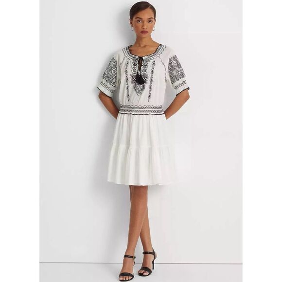 Ralph Lauren Black Label embroidered cotton voile smocked dress NWOT - Picture 1 of 14